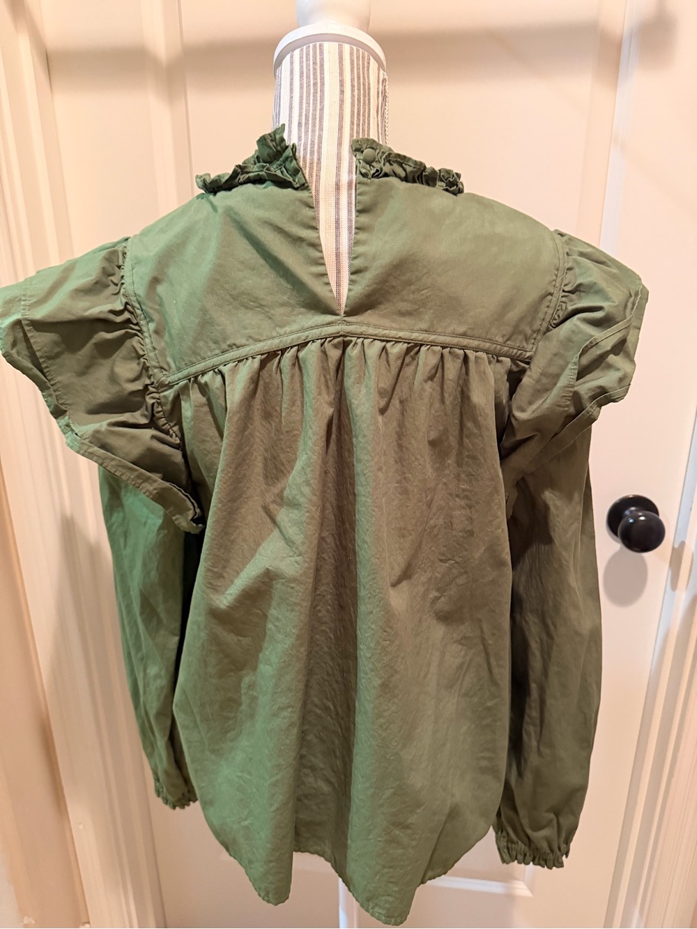 crown & ivy Olive Green Ruffle Yoke Blouse cotton - Picture 3 of 7